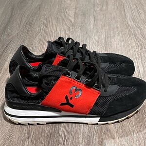 Y-3 Yohji Yamamoto Black Sneakers with Red Strap – Adidas Designer Shoes